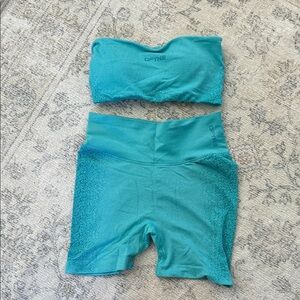 Turquoise Strapless Top and Shorts Set